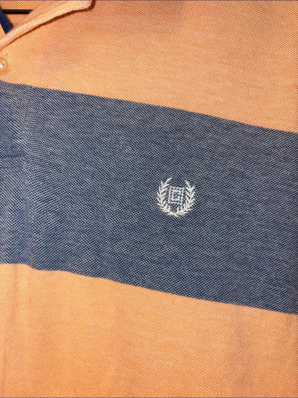 Short Sleeve Striped Blue/Peach Men’s Cotton Polo Shirt Sz XL